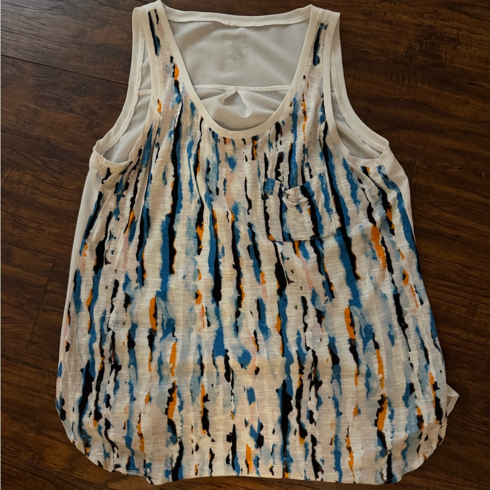 Sleeveless Abstract Print Top - Blue, Orange, Black